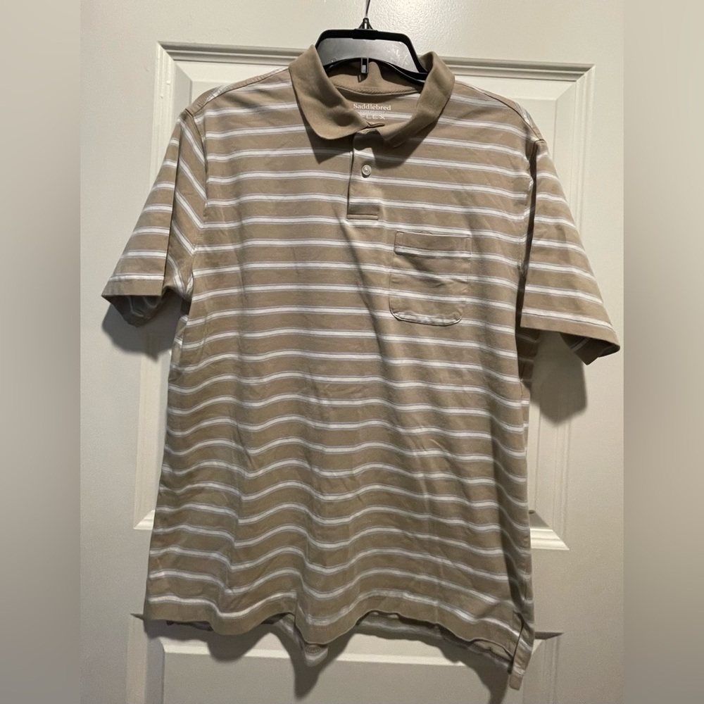 Saddlebred Men's Tan Striped Polo Shirt